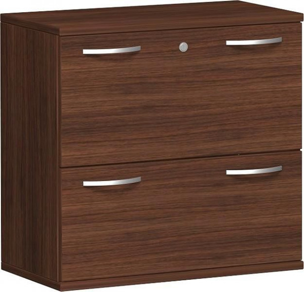 geramöbel Registraturschrank 2 Hängeregistraturen mit Zentralverriegelung u. Auszugssperre, abschließbar, 800x425x768, Nussbaum/Nussbaum, N-10HR208-NN