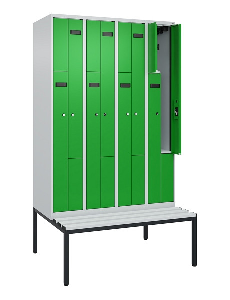 C+P Z-Spind Evolo PLUS, 8 Fächer, 2120x1200x815mm, 7035/6037, Zylinderschloss, Material Sitzfläche Kunststoff, Sitzbank, 0490537-408 S10092