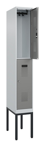C+P Doppelstock-Spind Evolo PLUS, Gestell, 2 Fächer, 2120x300x500mm, 7035/0004, Zylinderschloss, 0493307-10 S10041