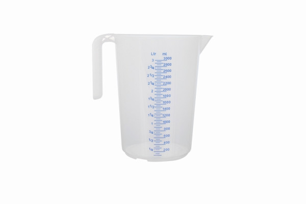 Schneider Messbecher, 3,0 l, geprägte Skala, blaue Schrift, offener Griff, 206014
