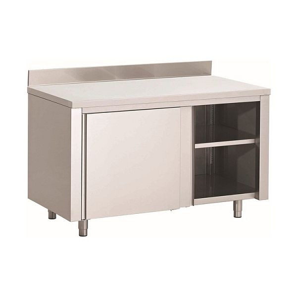 Gastro-Inox Edelstahl AISI 430 Arbeitsschrank mit Schiebetüren und Aufkantung, 1600x600x850mm, verstärkt mit 18mm dicker, beschichteter Spanplatte, 302.105