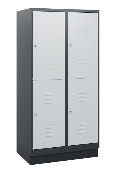 C+P Doppelstöckiger Spind Classic PLUS, Sockel, 2 Abteile, 1630x800x500mm, 7016/7035, Zylinderschlösser, 0803205-22 S10043