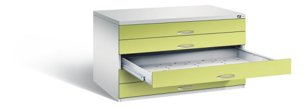 C+P Flachablageschrank Serie 7100_7200, H760xB1350xT960mm, Farbe: Lichtgrau / Viridingrün, Bügelgriff, 7201-100 S10271