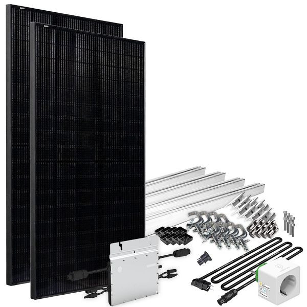 Offgridtec Solar-Direct 820W HM-800 Balkonkraftwerk Full Black Schukosteckdose - 15m - Montageset für Balkongeländer mit Stromzähler, 4-01-016030-029
