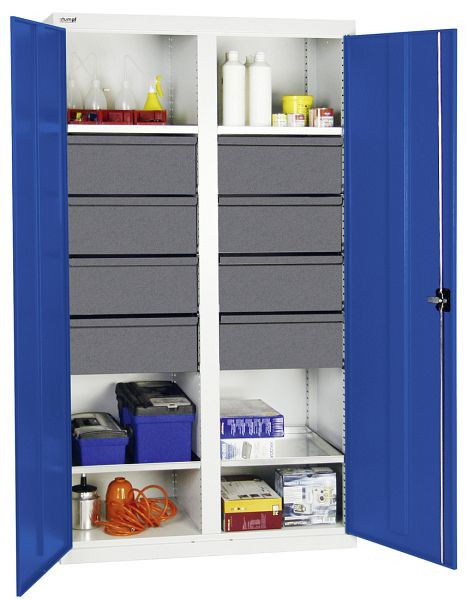 stumpf Werkzeug- und Materialschrank Serie 3000, 7035/5010, 8 Schublade 200 mm, Mitteltrennwand, 4 Wannenböden, 3004674