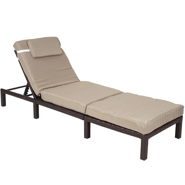 Mendler Poly-Rattan Sonnenliege HWC-A51, Relaxliege Gartenliege Liege, Premium braun, Kissen creme, 59610