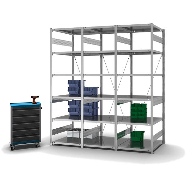 hofe Fachboden-Grundregal, 2500x800x750 mm, 6 Fachebenen, verzinkt, 230 kg Fachlast, 2500 kg Feldlast, einseitige Bedienung, HZG25807XM