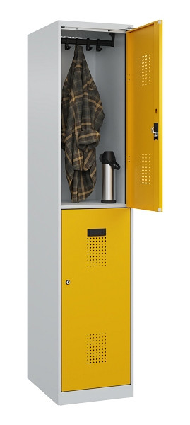 C+P Doppelstöckiger Spind Evolo PLUS, 2 Fächer, 1850x400x500mm, 7035/1004, Zylinderschloss, 049300-12 S10027