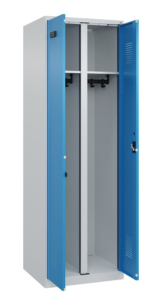 C+P Schwarz-Weiß-Spind Evolo PLUS, 2 Abteile, 1850x600x500mm, 7035/5012, Zylinderschloss, 049002-20 S10034
