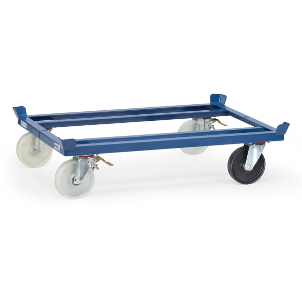 Fetra Paletten-Fahrgestell, für Gitterboxen und Flachpaletten, Ladeflächenbreite: 810 mm, 3 Lenkrollen mit Polyamid-Rädern, 23891