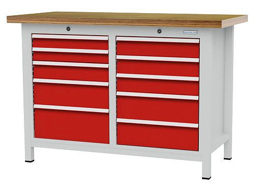 Bedrunka+Hirth Kastenwerkbank, R 18-16, Schubladenanzahl: 10, Maße: 1250 x 600 x 859 mm, Tragkraft Schublade(n): 50 kg, 03T512H60650