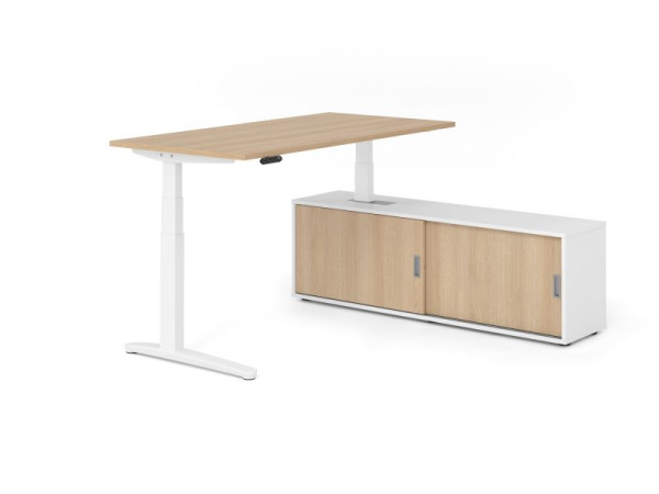 Hammerbacher Schreibtisch XBHM16, 160x80cm, Platte: Eiche, 25mm dick, C-Fuß Gestell Weiß, Höhe: 65 - 129 cm, Ahorn, VXBHM16SB/E/W/W/E