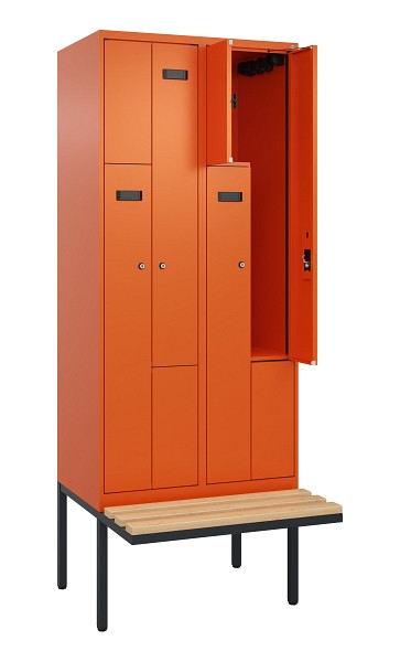 C+P Z-Spind Evolo PLUS, Bank, 4 Fächer, 2120x800x815mm, 2004/2004, Zylinderschloss, Sitzfläche Holz, 0490437-224 S10050