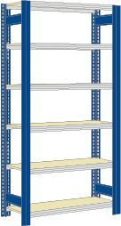 Regalwerk BERT-Großfachregal 250 kg - Grundfeld - LR 5010 HxBxT 2500x1695x600mm 6 Fachebenen Paneel mit 16mm Spanplatten, B3-46441-60-EB
