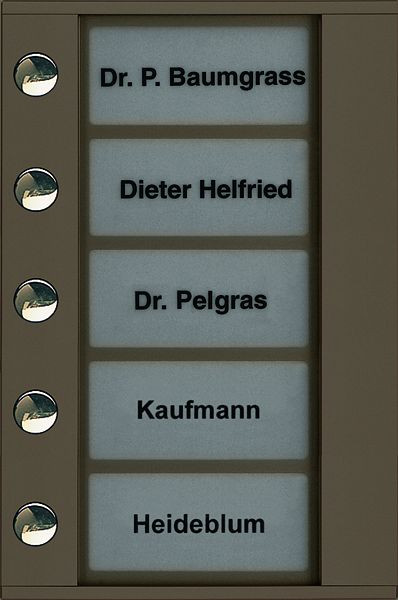 TCS Klingeltastenerweiterung für Audio Außenstation Serie PDS/AVD 5 Klingeltasten (linksbündig), AP bronze, PDT05-EB/04