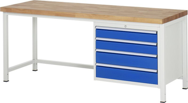 RAU Werkbank Serie 8000 - Gestell-Bauweise (Schweißgestell), Unterbau-Container (4x Schublade), 2000x840x700 mm, 03-8262A1-207B4S.11