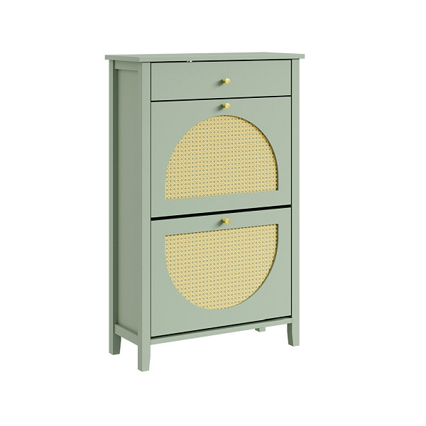 SoBuy Schuhschrank Grün mit Schublade, Schuhregal mit Klappregalen, Aufbewahrungsschrank aus MDF, 62×25×97 cm, Tragkraft 25 kg, FSR223-GR