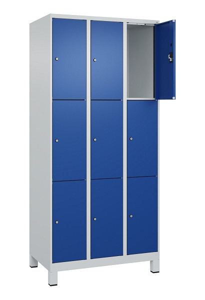 C+P Schließfachschrank Evolo PLUS, mit Füßen, 9 Fächer, 1950x900x500mm, 7035/50, Frontfarbe RAL 5010 Enzianblau, 049010-303 S10006