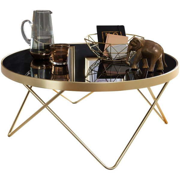Wohnling Couchtisch Ø 82 cm Schwarz/matt Gold, Metall/Glas, WL5.786