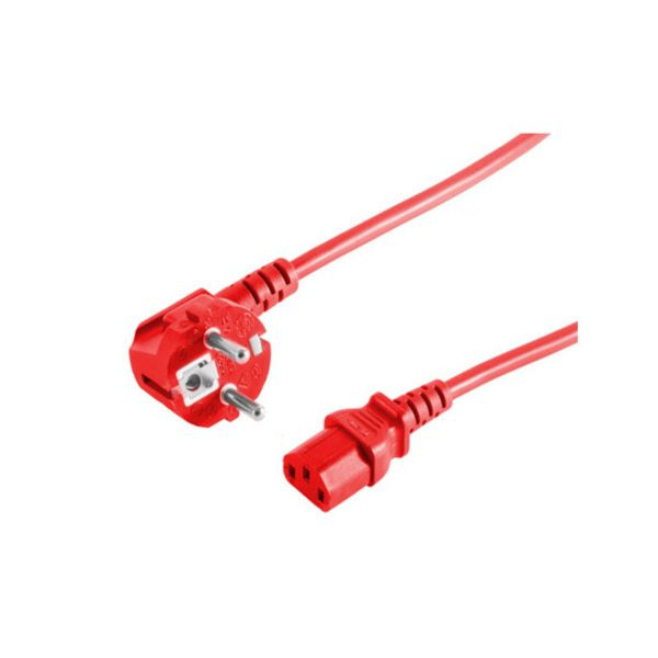 shiverpeaks BASIC-S, Netzanschlusskabel, Schutzkontaktstecker 90° auf Kaltgerätebuchse, 230 V für Kaltgeräte, CEE7/7-C13, VDE, rot, 3,0m, BS09-05044