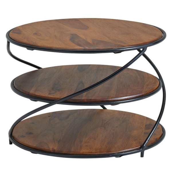 Wohnling Couchtisch 58x58x40,5 cm Sheesham Massivholz/Metall mit Stauraum, Wohnzimmertisch Kaffeetisch Massiv, WL6.550