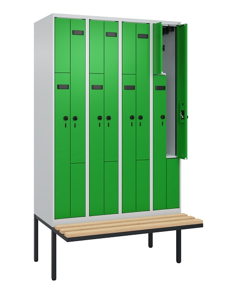 C+P Z-Spind Evolo PLUS, Bank, 8 Fächer, 2120x1200x815mm, 7035/6037, Drehriegel, Sitzfläche Holz, 0490437-408 S10004