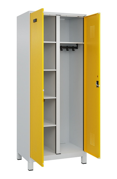 C+P Wäsche-/Garderobenspind Evolo PLUS, mit Füßen, 2 Abteile, 1950x800x500mm, 7, Frontfarbe RAL 1023 Verkehrsgelb, Zylinderschloss, 049610-22 S10028