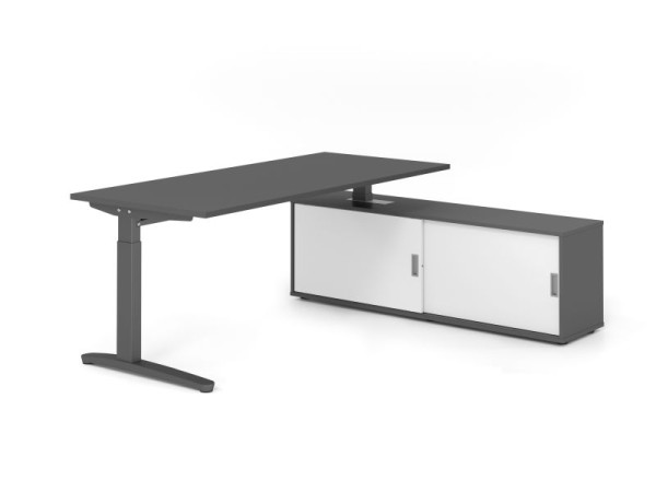 Hammerbacher Schreibtisch XB19, 180x80cm, Platte: Graphit, 25mm dick, C-Fuß Gestell Graphit, höheneinstellbar, Ahorn, SB/G/G/G/W, VXBE19SB/G/G/G/W