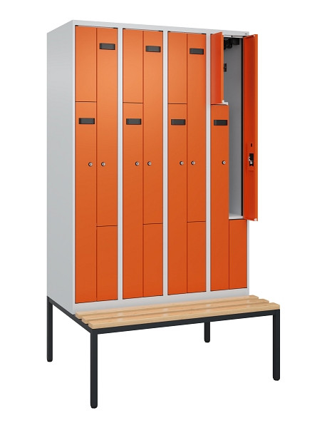 C+P Z-Spind Evolo PLUS, 8 Fächer, 2120x1200x815mm, 7035/2004, Zylinderschloss, Material Sitzfläche Buche-Hartholz, Sitzbank, 0490537-408 S10028