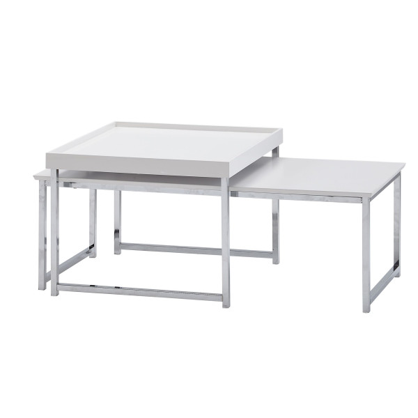 Wohnling Couchtisch 2er Set Holz/Metall Sofatisch Eckig Weiß Modern, Beistelltisch 2-teilig, Design Wohnzimmertische, Holztisch Satztische, WL6.500