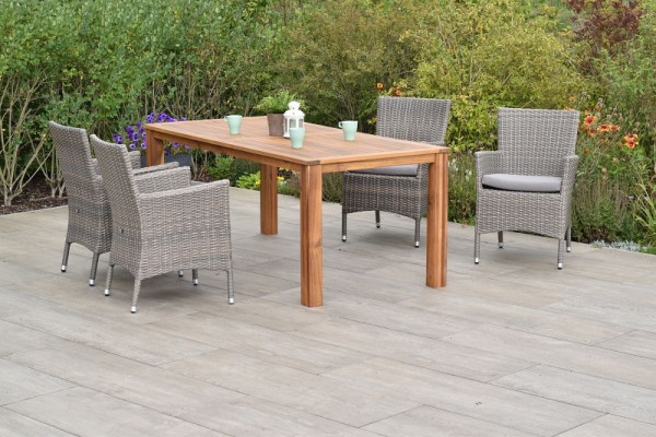 Merxx Teneriffa Set 9-teilig, 4 Sessel inkl. Sitzkissen, 1 Tisch 185 x 90 cm, Akazienholz, grau-beige, 50900-257