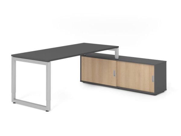 Hammerbacher Aufsatz-Schreibtisch RSE19, 180x80cm, Platte: Graphit, 25mm dick, Rahmen Silber, höheneinstellbar, Ahorn, SB/G/S/G/E, VRSE19SB/G/S/G/E
