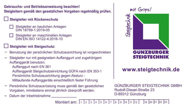 Munk Günzburger Steigtechnik Kennzeichnungsaufkleber für Steigschutzeinrichtung, 019107