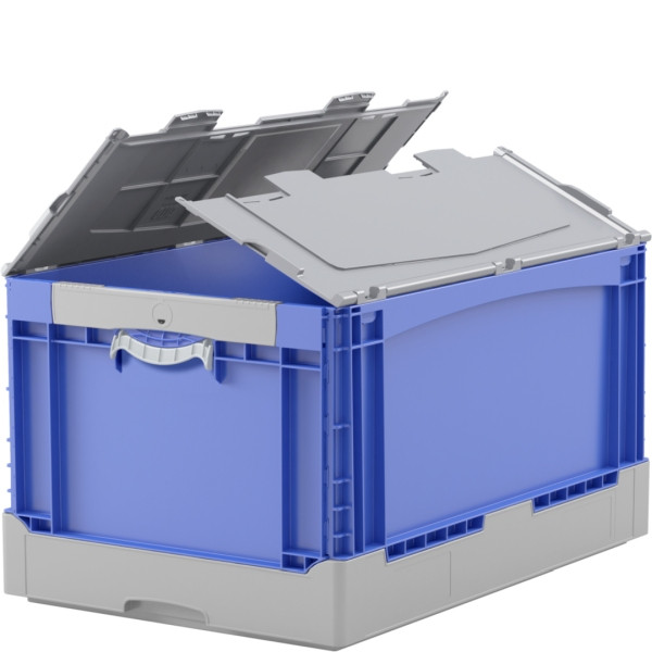 BITO KlappboxEQD64321LR blau, Liftgriff Deckel Rippenboden, 400x332x600mm, 31483