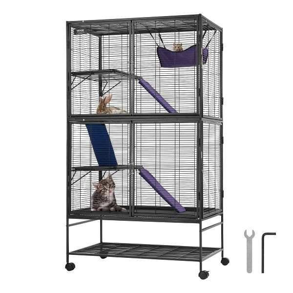 VEVOR Kleintierkäfig 4-stöckiger Metallkäfig Frettchen 3 Rampen 92x58x164cm, JSXDL362463IRPIZQV0