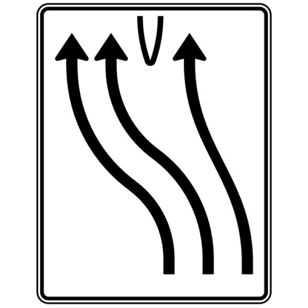 Stein HGS Überleitungstafel, 3-streifig nach links, 2 Fahrstreifen übergeleitet, RA2/Flachform 2mm, ohne Entfernungsangabe, 1600x1250mm, 501-15-121