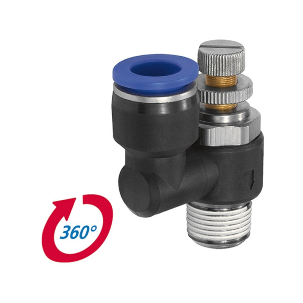 Riegler Drosselrückschlagventil »Blaue Serie« Abluftdrosselung R1/8, gerade Ø8mm, 136023