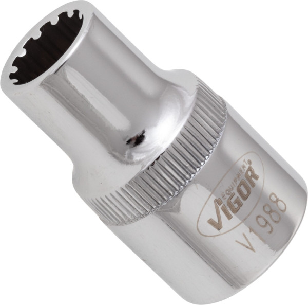 VIGOR Multiprofil Steckschlüsseleinsatz, Vierkant hohl 12,5 mm (1/2 Zoll), Multiprofil, 10 mm, VE: 10 Stück, V1988