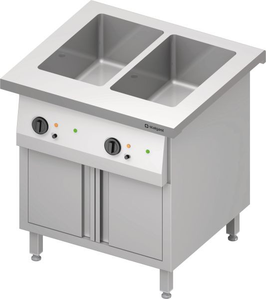 Stalgast Edelstahl Bain-Marie-Station "Free Flow" 2x GN1/1-Becken, mit Flügeltüren, 799x750x880 mm Granitabdeckung "Standard G1", FF08212