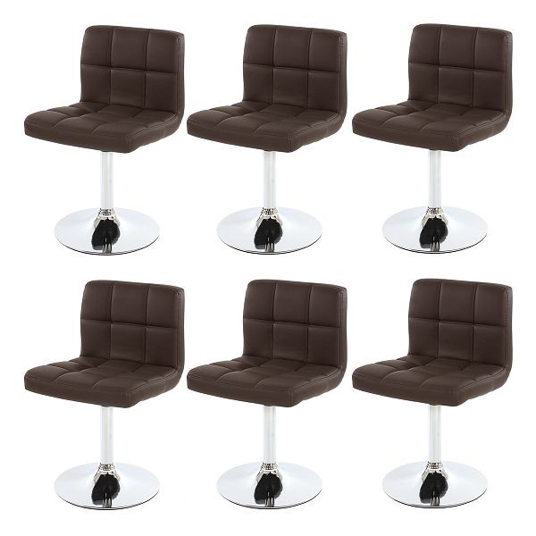 Mendler 6er-Set Esszimmerstuhl Drehstuhl Stuhl Kavala Kunstleder Chrom, braun, 3x26629