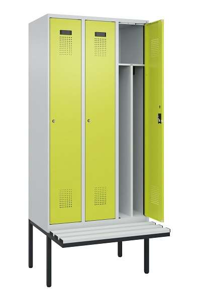 C+P Spind Evolo PLUS, 3 Abteile, 2120x900x815mm, 7035/0024, Haken 4, Zylinderschloss, Material Sitzfläche Kunststoff, 0490407-30F S10096