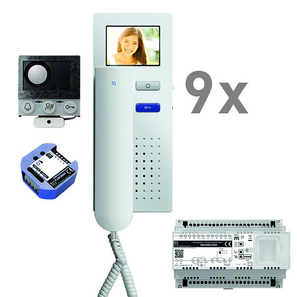 TCS video Einbau Briefkasten, 9 Wohneinheiten, Einbaulautsprecher ASI12000 + 9x Türtelefon IVH3222, Steuergerät + Videozweidrahtsender, PVIH090/001