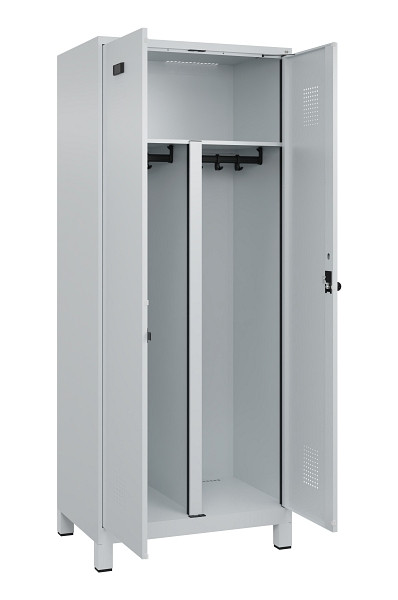 C+P PSA Schwarz-Weiß-Spind Evolo PLUS, mit Füßen, 2 Abteile, 1950x800x500mm, 7035, Frontfarbe RAL 7035 Lichtgrau, Drehriegel, 049012-22P S10013