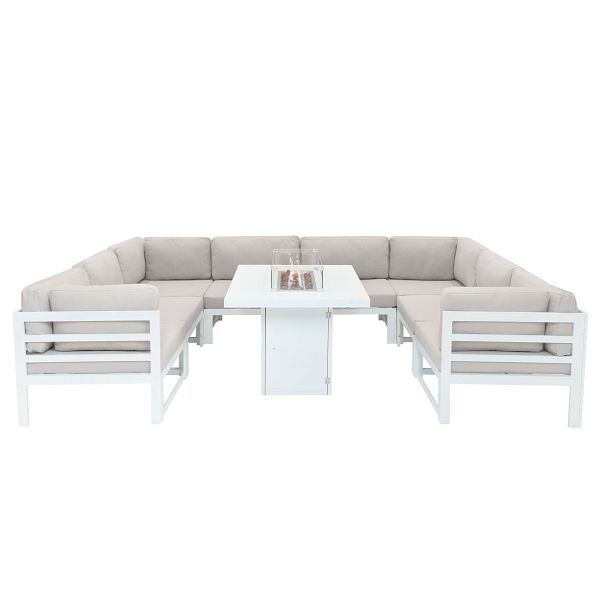Monster Aluminium 9-teiliges Modulares Gartenmöbelset mit Feuerstelle, Weiß, 214304