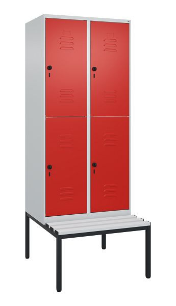 C+P Doppelstöckiger Spind Classic PLUS, 2 Abteile, 2120x800x815mm, 7035/3020, Drehriegel, mit untergebauter Sitzbank, 0803507-22 S10107