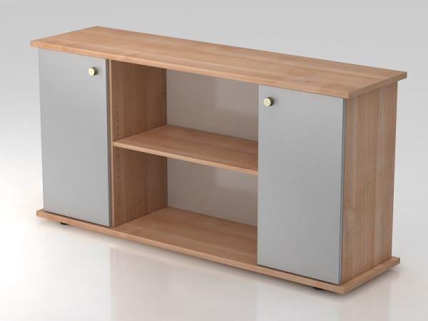 Hammerbacher Sideboard 2 Türen 166cm Streifengriff Nussbaum/Silber, 166,1x44,8x84 cm (BxTxH), VSB2T/N/S/SG