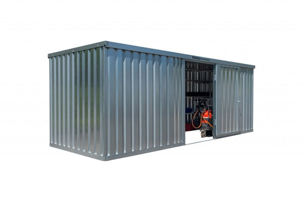 FLADAFI Materialcontainer MC 1600, verzinkt, montiert, ohne Boden, 6.080 x 2.170 x 2.115 mm, Einflügeltür auf der 6 m Seite, F16210101-F1622