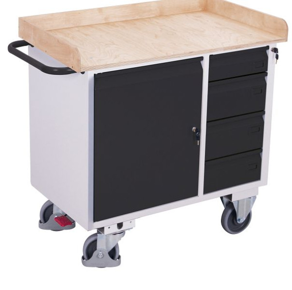 VARIOfit Werkstattwagen mit 4 Schubladen und Rand, Außenmaße: 1.125 x 610 x 1.040 mm, RAL 7016 anthrazitgrau, sw-985.002/AG