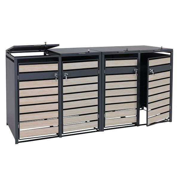 Mendler XL 4er/8er-Mülltonnenverkleidung HWC-J81, Mülltonnenbox, Metall 118kg anthrazit, Buche-Holzoptik hellbraun, 2x83408+2x83409