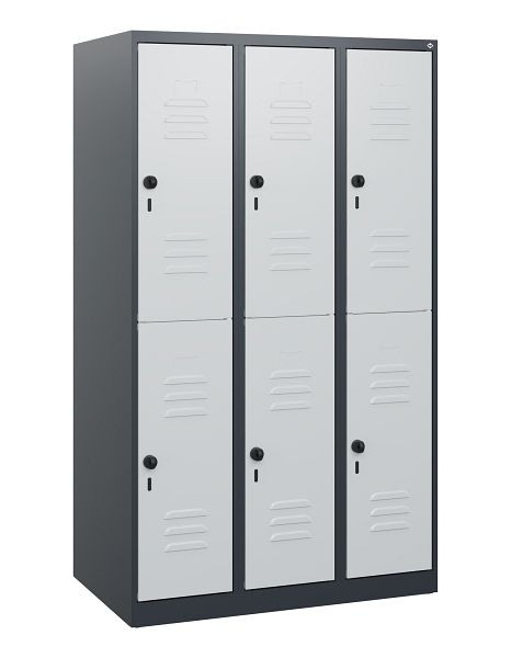 C+P Doppelstöckiger Spind Classic PLUS, 3 Abteile, 1530x900x500mm, 7016/7035, Drehriegel, 0803005-30 S10011